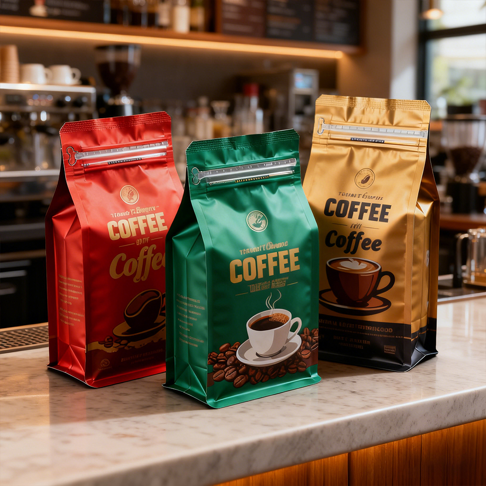 HD printing glossy/matt stand up pouch packaging coffee packaging plastic bag with logo embossed air valve food bag