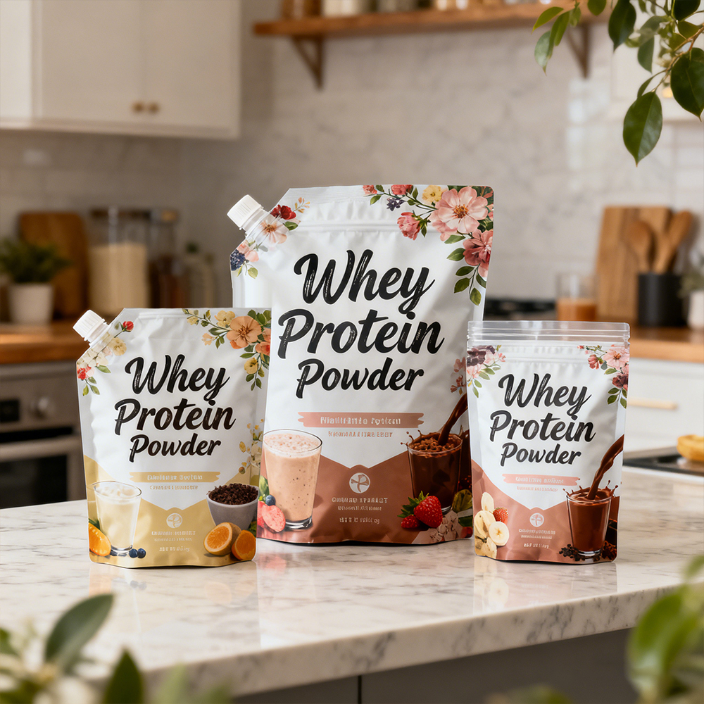 Printed Food Packaging Plastic Bag with logo Biodegradable Holographic Mylar Bag Ziplock Resealable Also for Whey Protein Powder