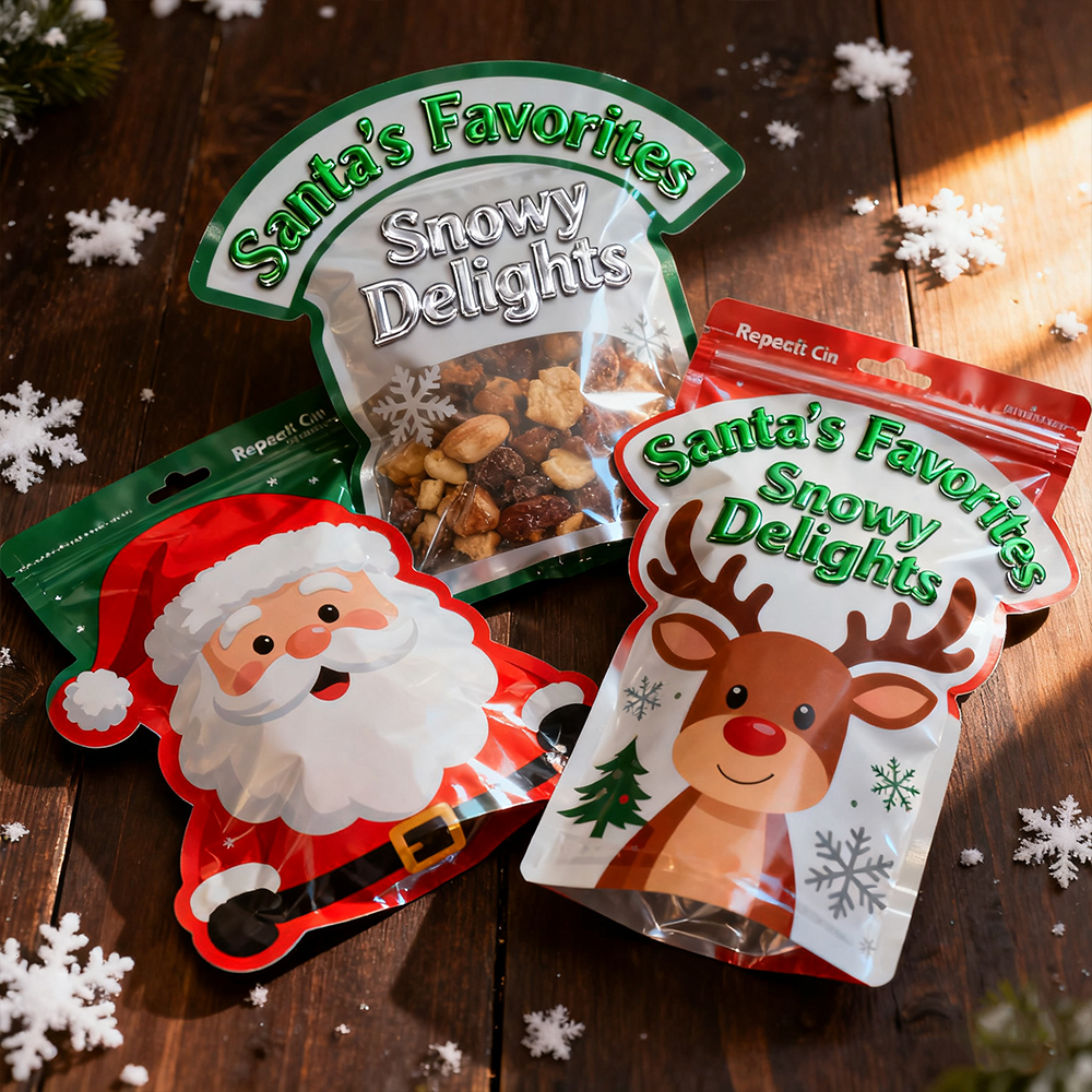 Specializing Production of Matte Zipper Bag Various Food Packaging Proof 3.5g Shape Bag Christmas element Diecut Stand Pouches