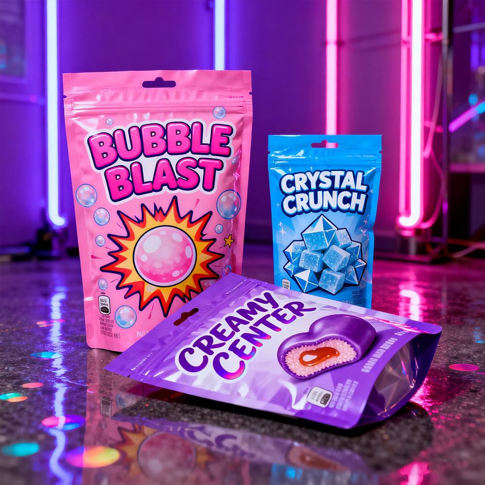 Personalized Custom Candy Bag Matte Sandblasted Holographic Mylar Bag Smell Proof 3.5g Stand up Pouch Zipper Aluminum Foil Bag