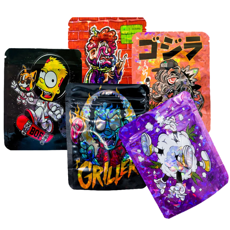 Customized 3.5g Holographic Packaging Mylar Bag With Zipper Proof Plastic Bag Stand up Cali Pouch for 3.5 Grams Flower Package