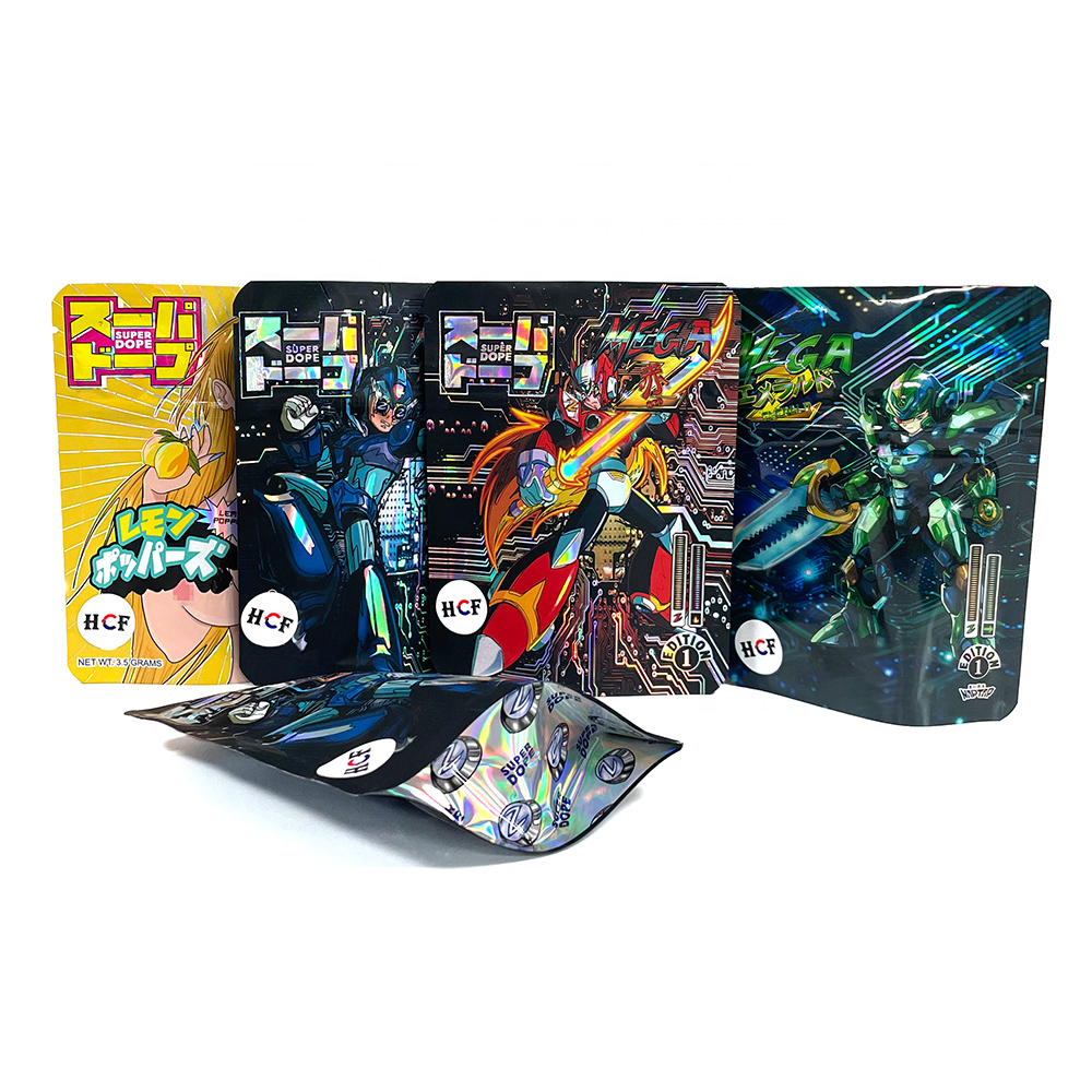 3.5g 7g Customized Holographic Packaging Stand up Bag with Zipper Child Resistance Mylar Bags for 3.5 g Flower Package Food Bag
