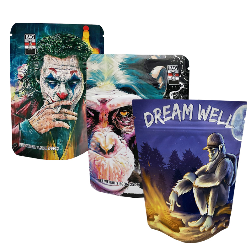 Printed Plastic Packaging Bag SPOT UV Inner Aluminum Pouch Smell Proof Foodbag Matte/glossy Holographic Mylar Bag Zipper Factory