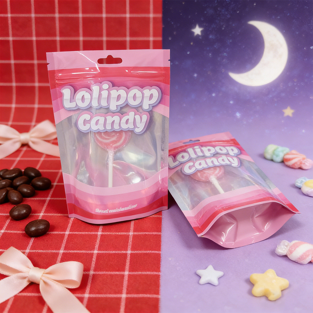 Custom Printed Stand up Ziplock Resealable Packaging Bag Pouch Mylar Bags with logo UV Hot Stamping Transparent Window Candy Bag