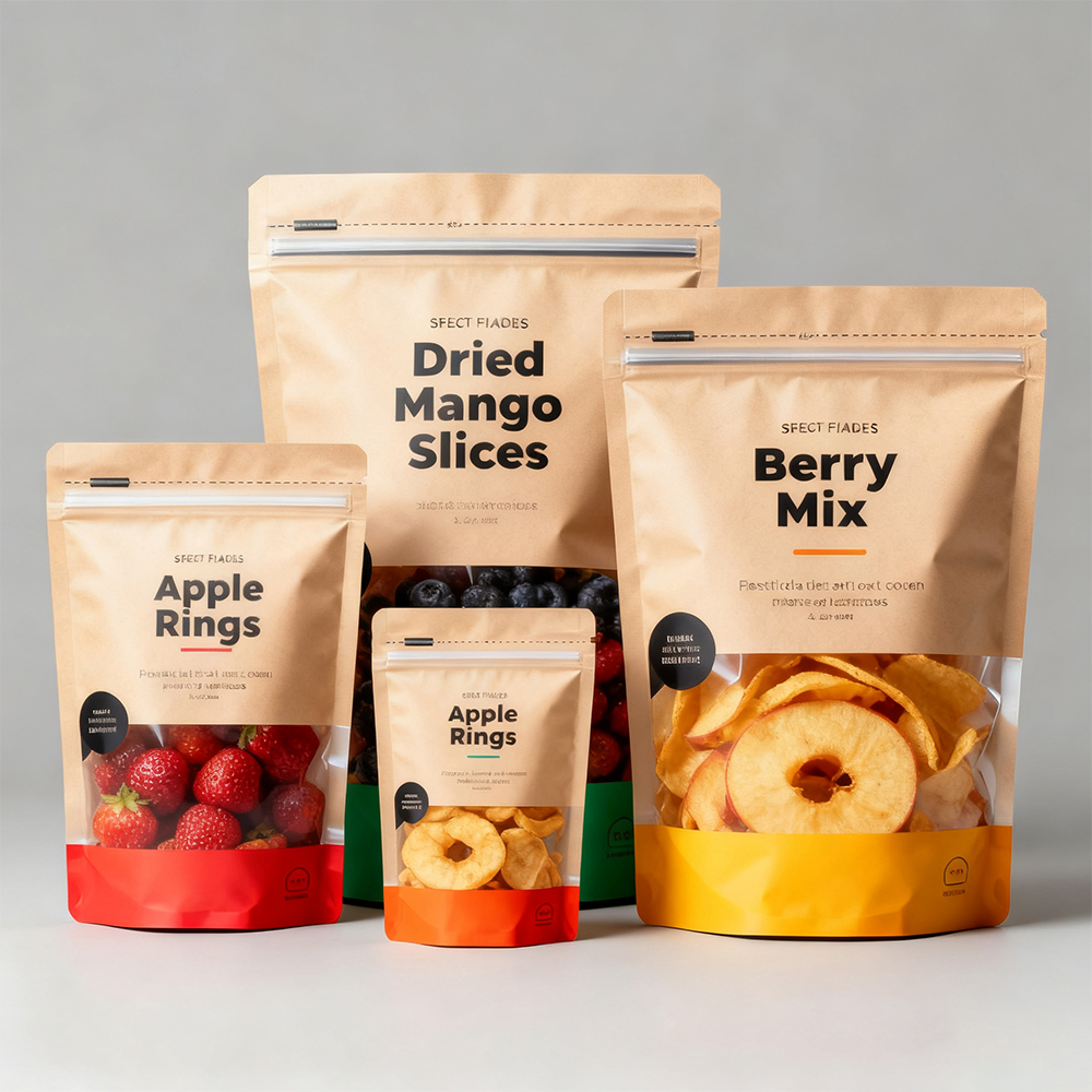 Printed Kraft Paper Ziplock Bag 3.5g Smell Proof Food Packaging Biodegradable Snack Beef Jerky Packaging Plastic Bag