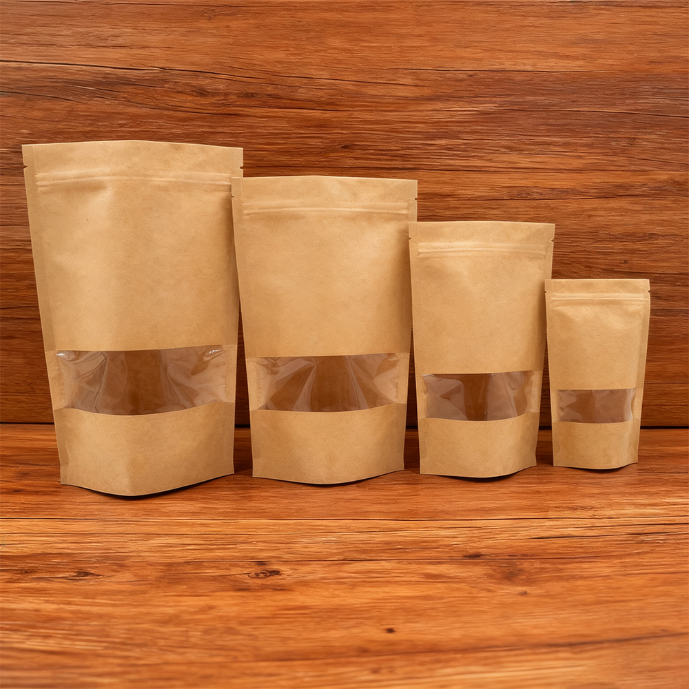 Custom logo Printed Jerky Beef Recycle Paper Pet Pe Material Stand up Pouch Brown Kraft Paper Bag with Ziplock