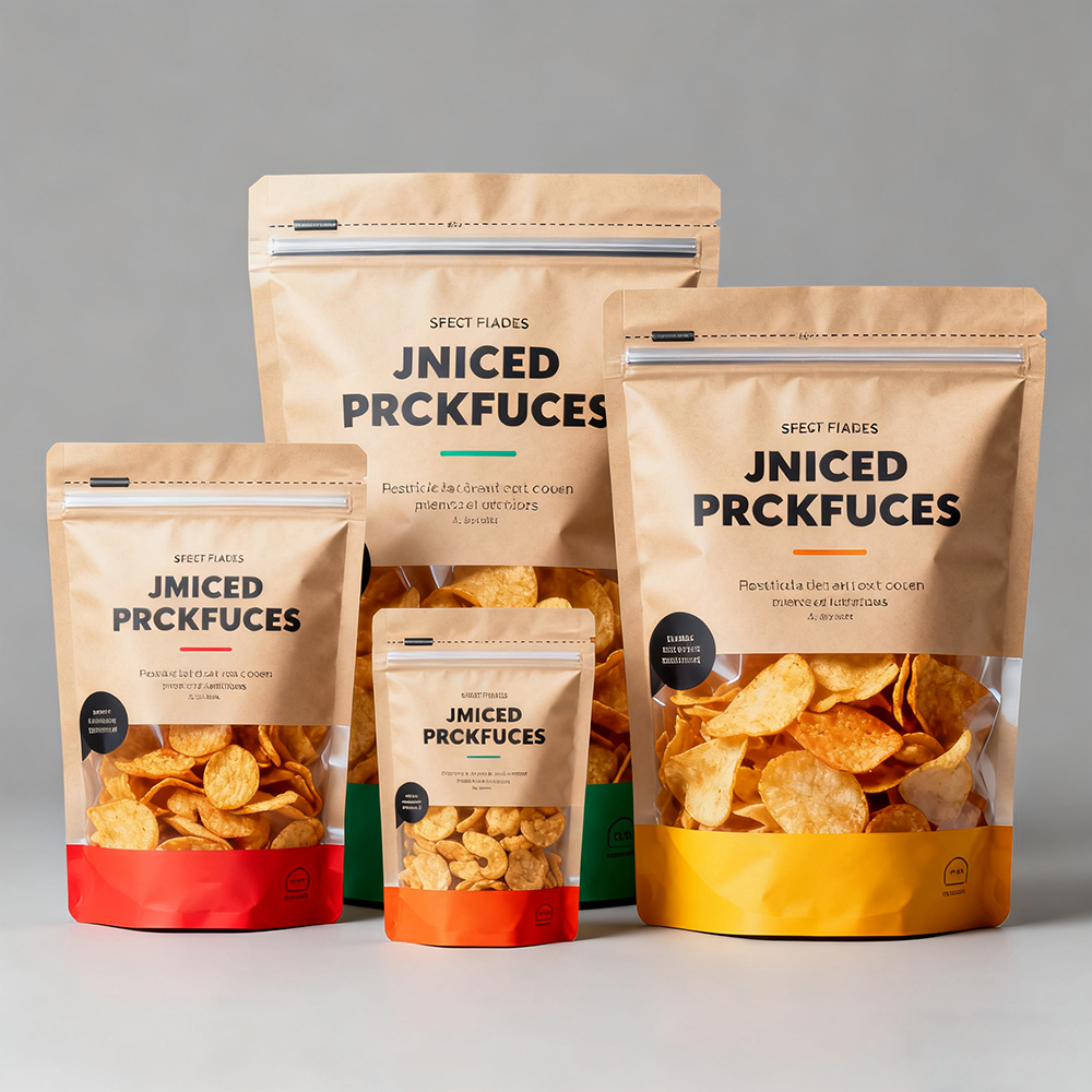 Fast Delivery Print Kraft Paper Bag with logo Foodgrade Potato Chips Nut Chocolate bar Packaging Laminated Paper Bag with Window