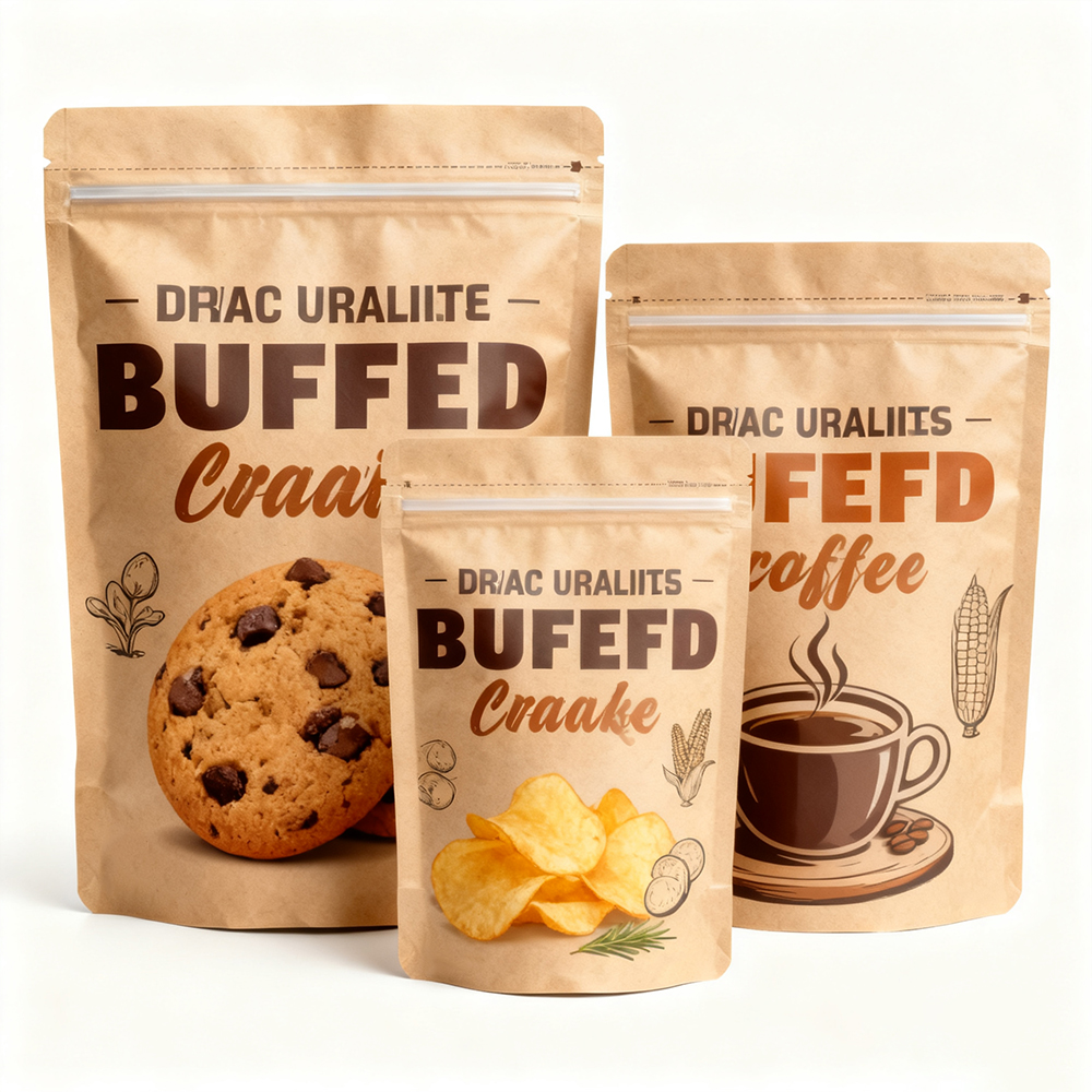 HDdigital Printing Snackbag Kraft Paper Transparent Window Bag Custom logo UV Biodegradable Paper Bag Packaging Coffee Fruit Dry