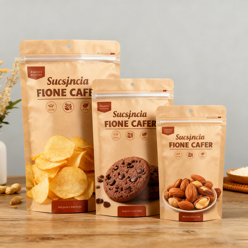 Custom Printed Holiday Gift Style Embossed Gold Foil Kraft Paper Bag Food Grade Moisture Proof Flavor Snack Packaging Paper Bag