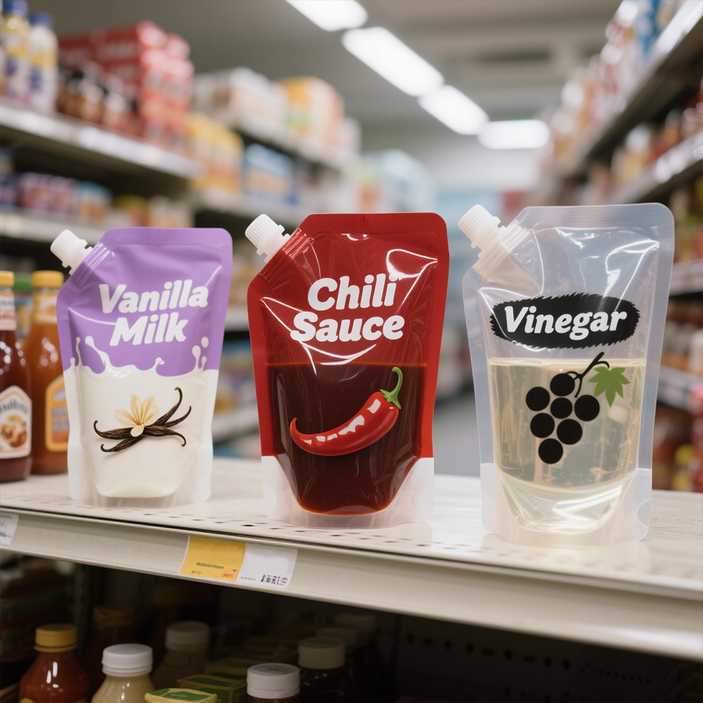 Biodegradable Liquid Stand Water Pouch Energy Drink Spout Zipper Bag with Cap Recyclable for Baby Food and Juice