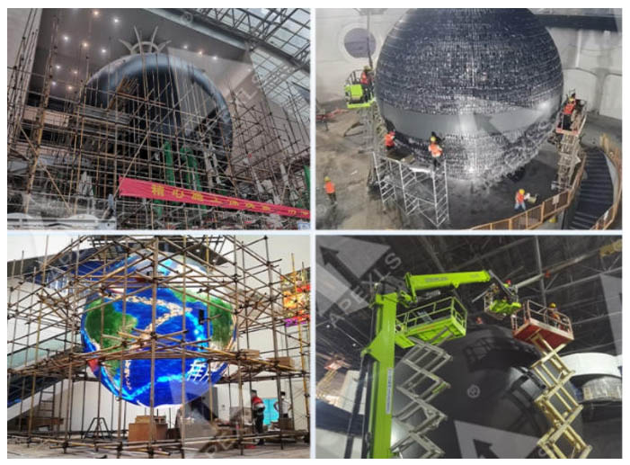 On-site installation of large LED sphere screens